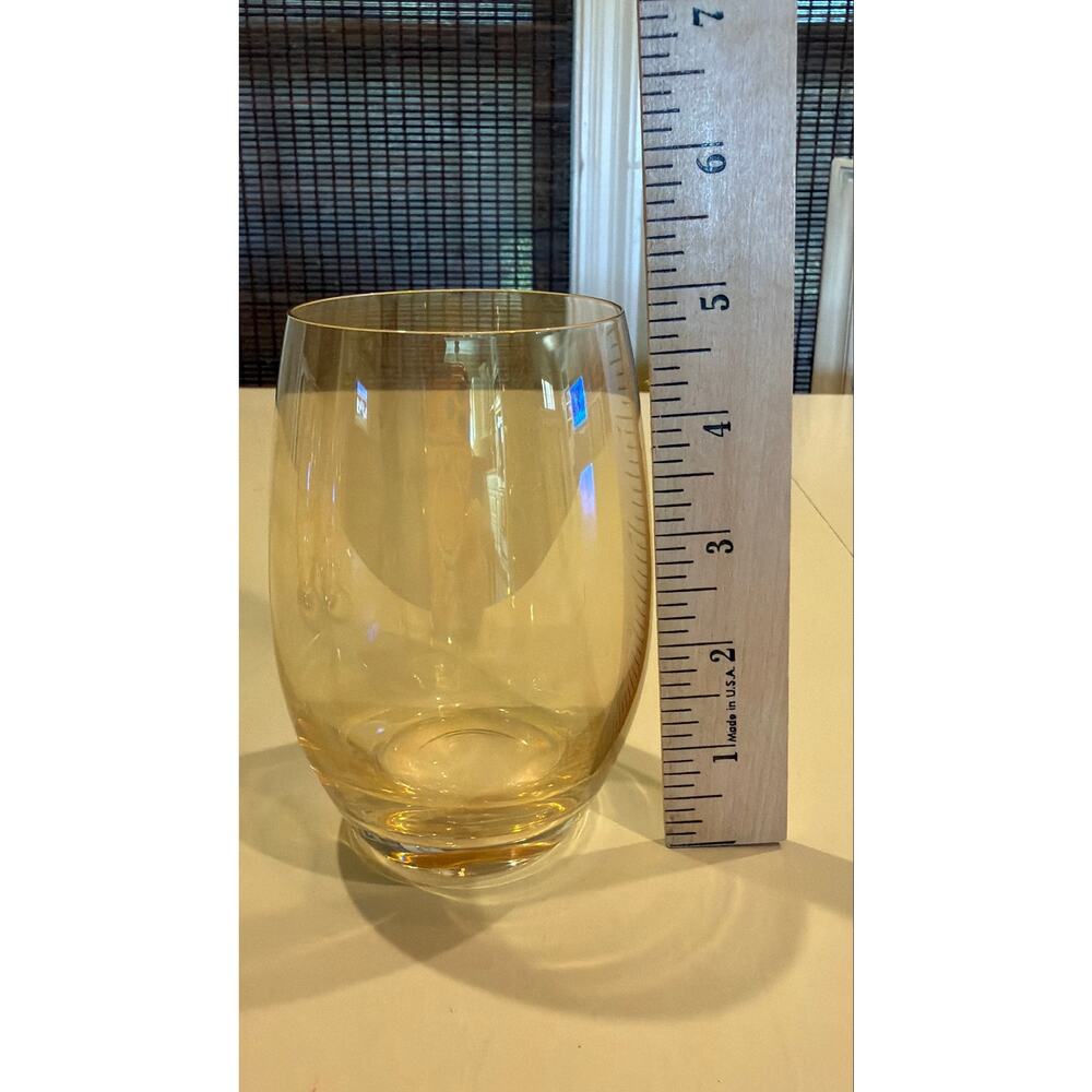 Stemless Wine Glasses Set Of 6 Gold 
Yellow Amber Tinted Thin Rim Glass - Picture 7 of 9